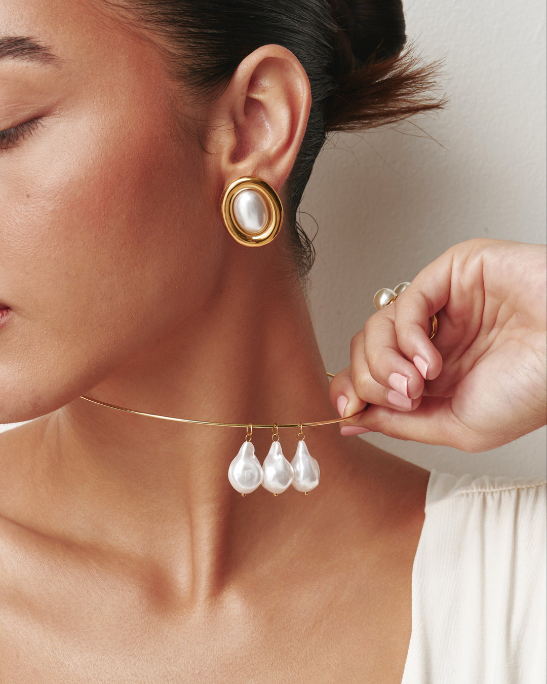 Natural Pearl Drop Collar Necklace