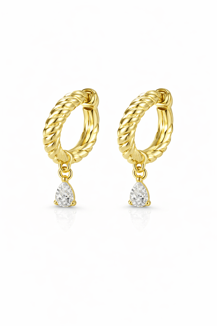 Diamond Single Pear Drop Rope Huggies