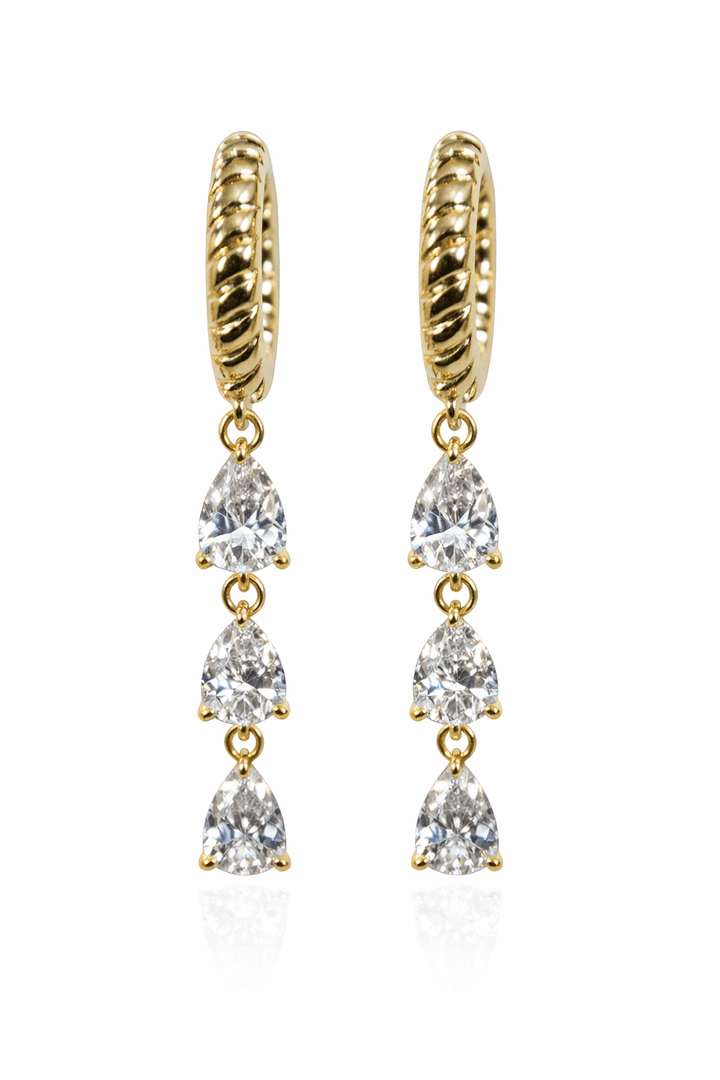 Diamond Triple Pear Drop Rope Huggies