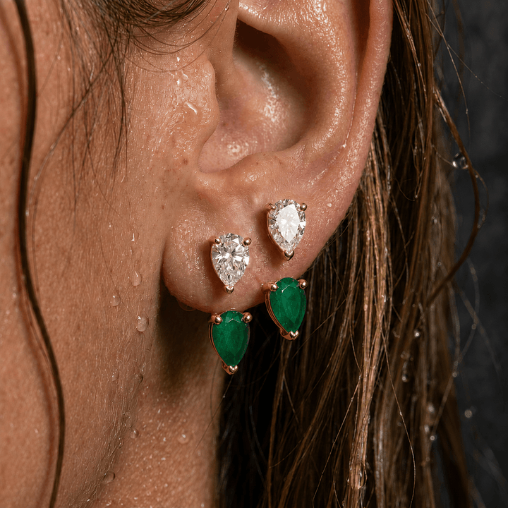 Floating Double Diamond Studs Emerald