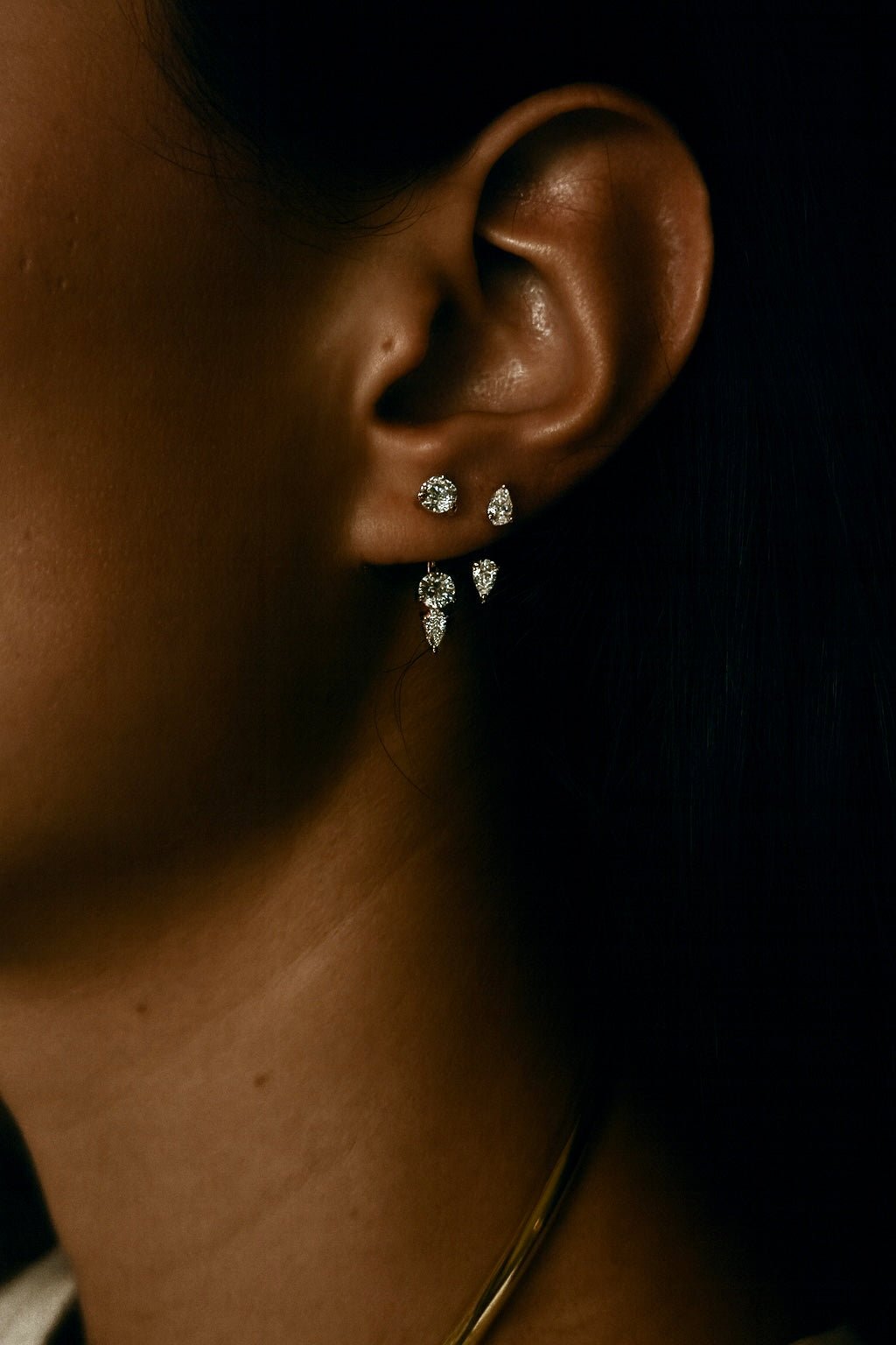 Floating Triple Diamond Studs
