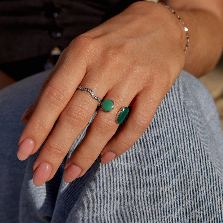 Green Willow Silver Wrap Ring
