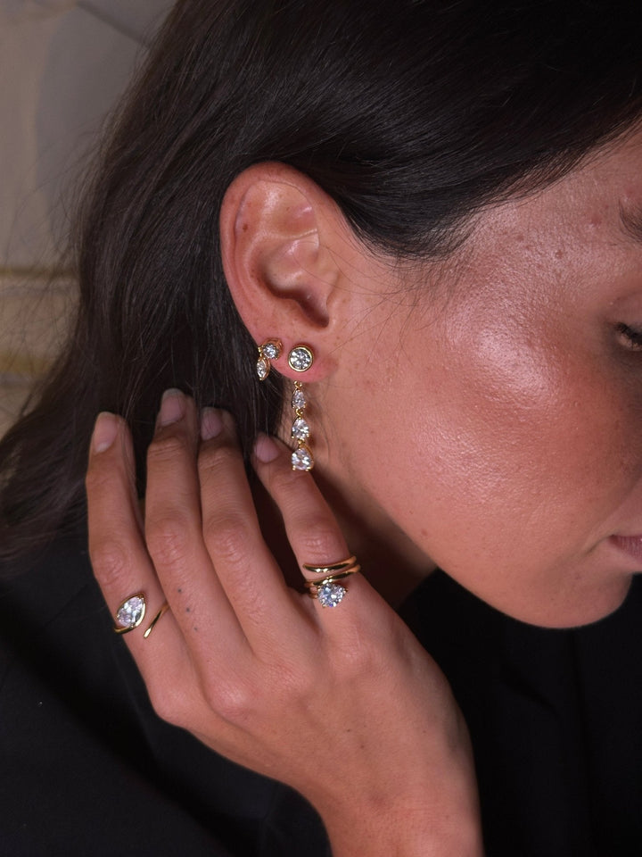 The Diamond Convertible - 2-in-1 Bezel Stud & Pear Cascade Back Drop Earrings