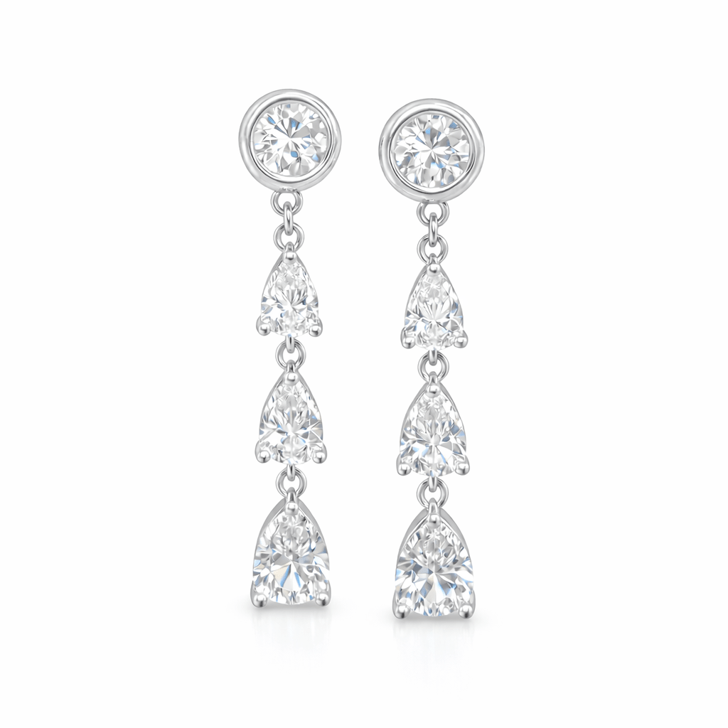 The Diamond Convertible - 2-in-1 Bezel Stud & Pear Cascade Back Drop Earrings