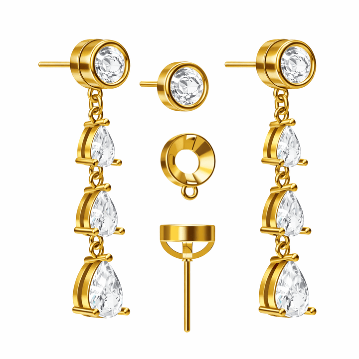 The Diamond Convertible - 2-in-1 Bezel Stud & Pear Cascade Back Drop Earrings